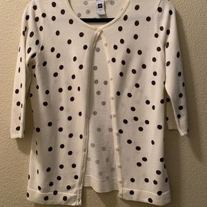 LAST CHANCE—EUC- Gap brown polka dots on cream cardigan sweater. Size small.